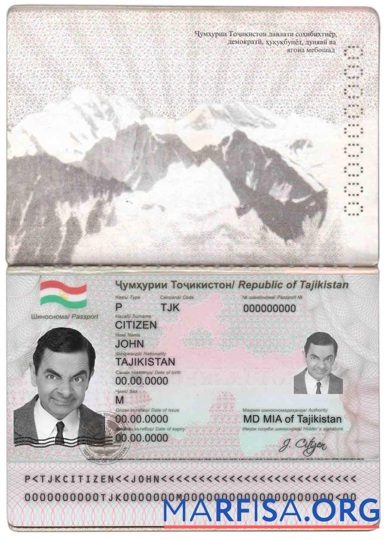 Realistic Tajikistan passport download for verification